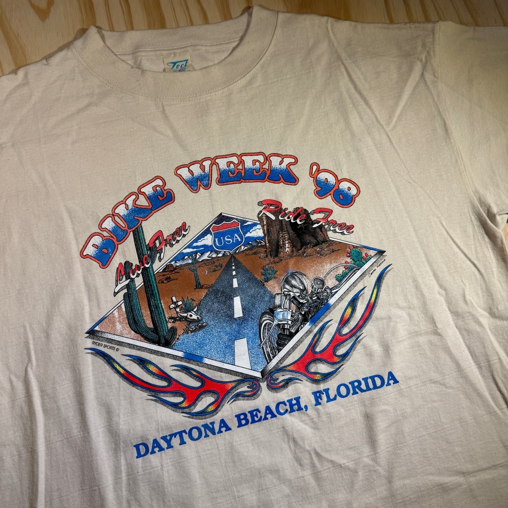 Tect Men's Vintage Daytona Beach Bike Week 98 Graphic T-Shirt Off White Size 2XL